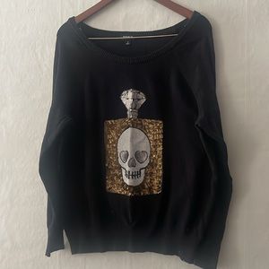 TORRID Black Sweater with Sequin Skull Perfume Bottle size 1 💀🖤 plus size